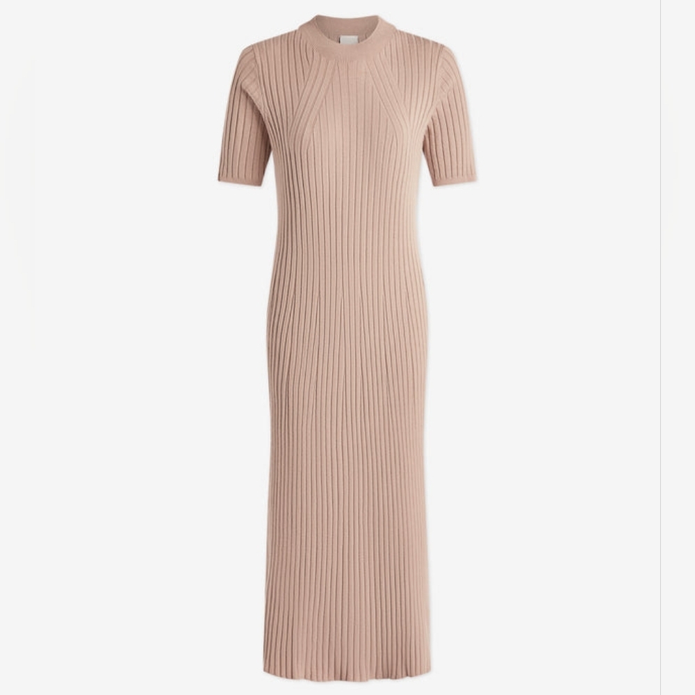 Varley Mauve Rib Knit Midi Dress soft Rib Knit size Small retail $168 sold out